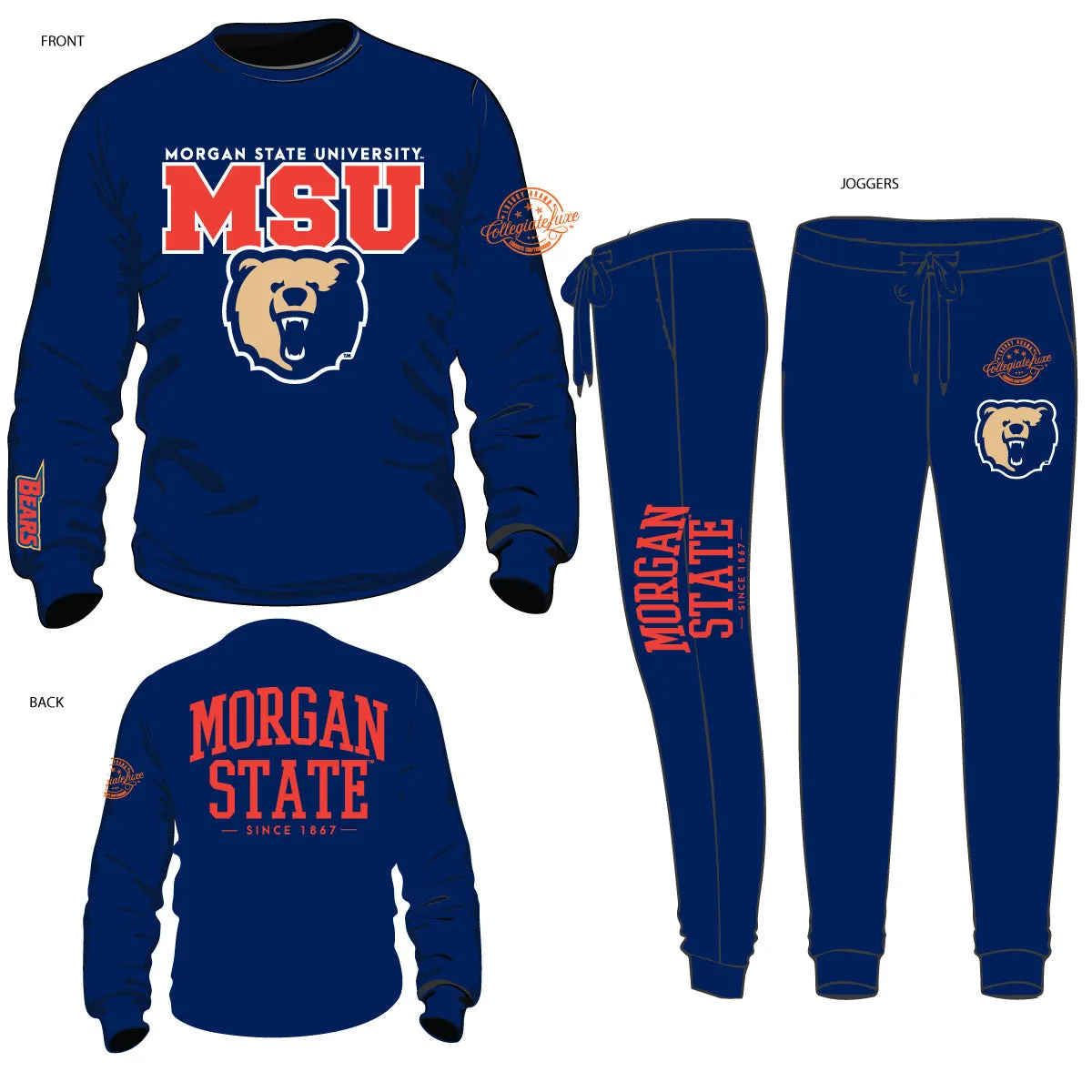 MORGAN STATE COLOR  Chenille Embroidery  Sweatshirt & Joggers -aja