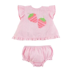 Mud Pie Strawberry Seersucker Pinafore Set