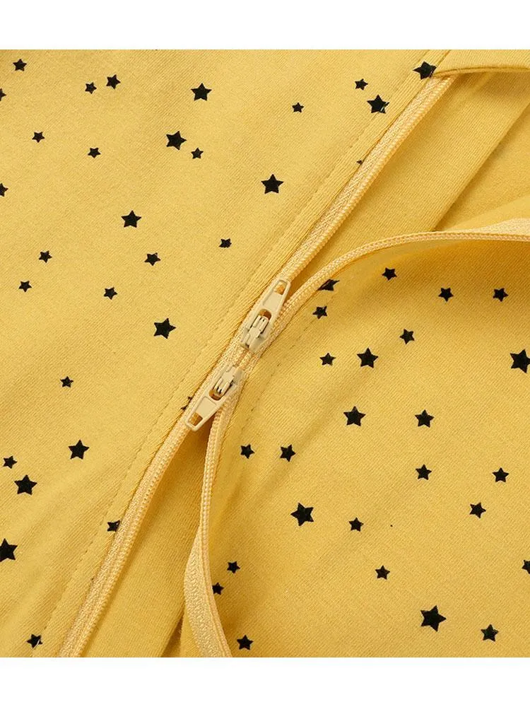 Mustard Stars Baby Zip Sleepsuit Romper - SHORT SLEEVED