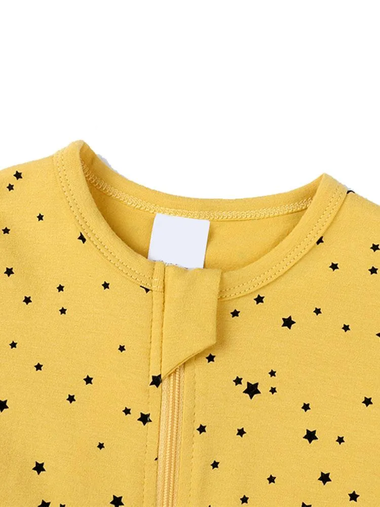 Mustard Stars Baby Zip Sleepsuit Romper - SHORT SLEEVED