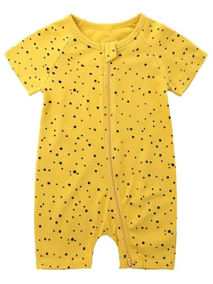 Mustard Stars Baby Zip Sleepsuit Romper - SHORT SLEEVED