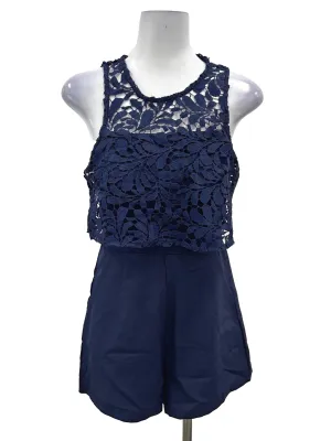 Navy Sleeveless Lace Panel Romper