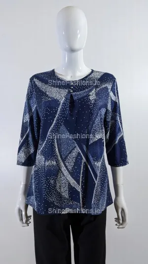 Navy Spotted Pattern Round Neck Blouse Top
