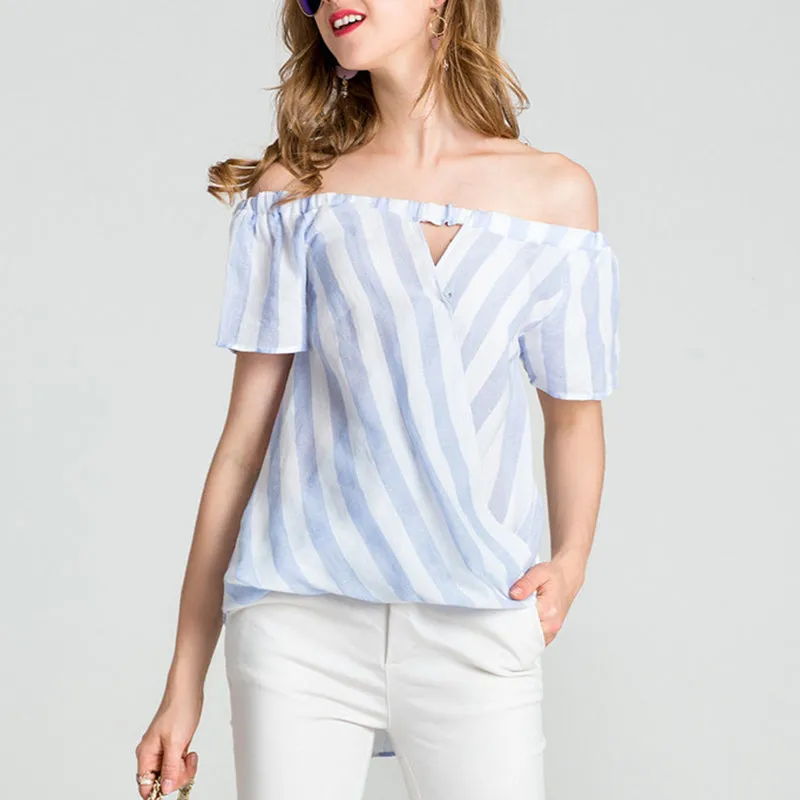 One-neck Striped Short-sleeved Top