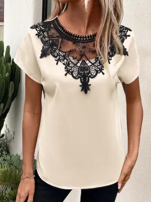 Ora Lace Detail Round Neck Short Sleeve Blouse