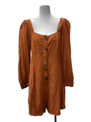 Orange Square Neck Button Down Romper