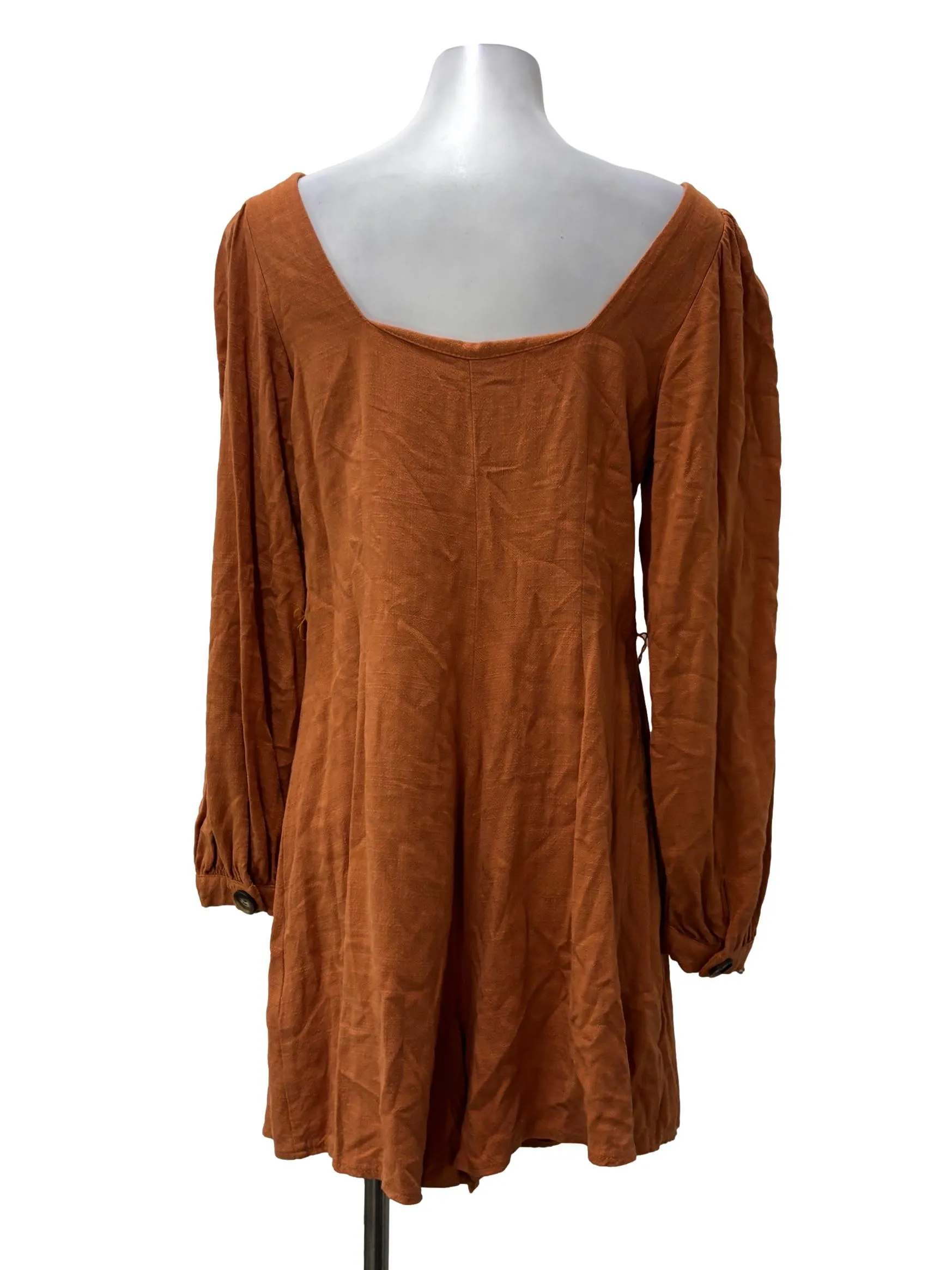 Orange Square Neck Button Down Romper