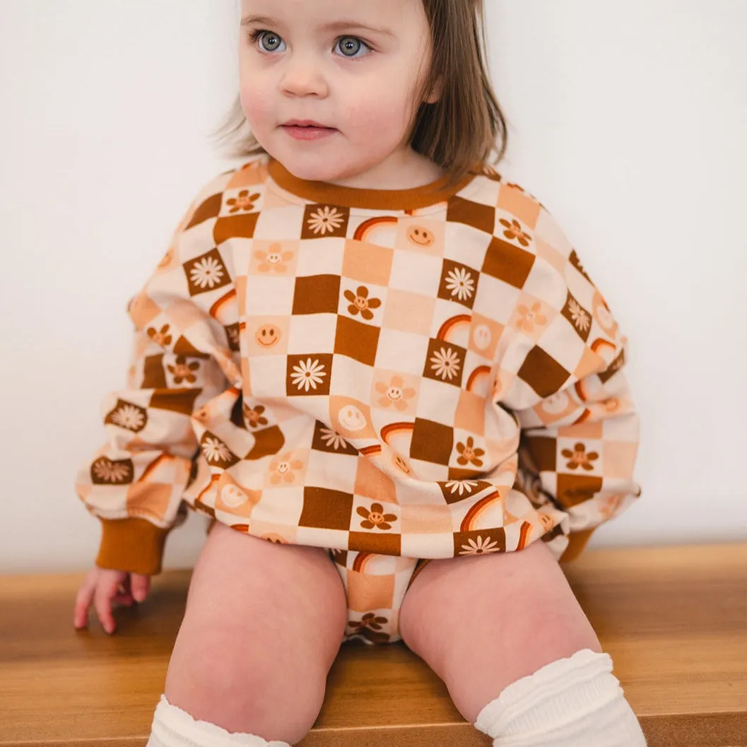 Oversized Cozy Romper - Retro Check
