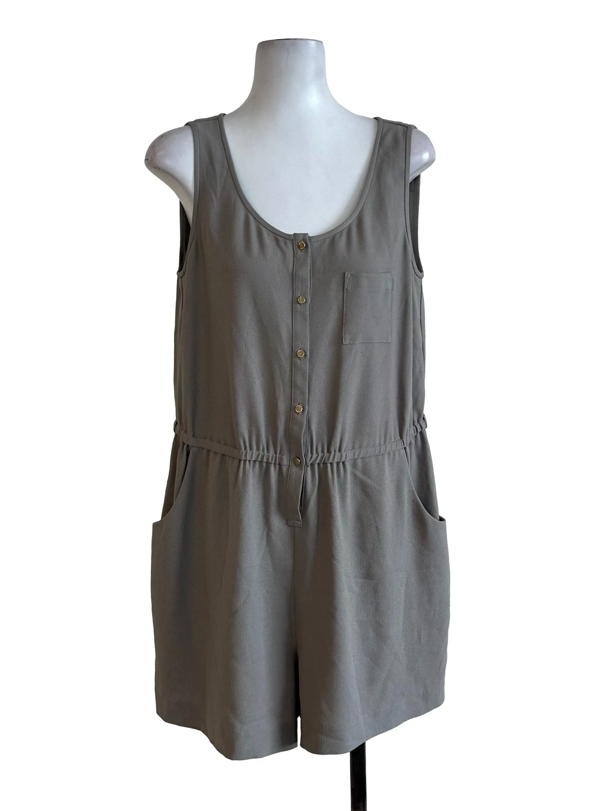Oyster Grey Plain Button Rompers