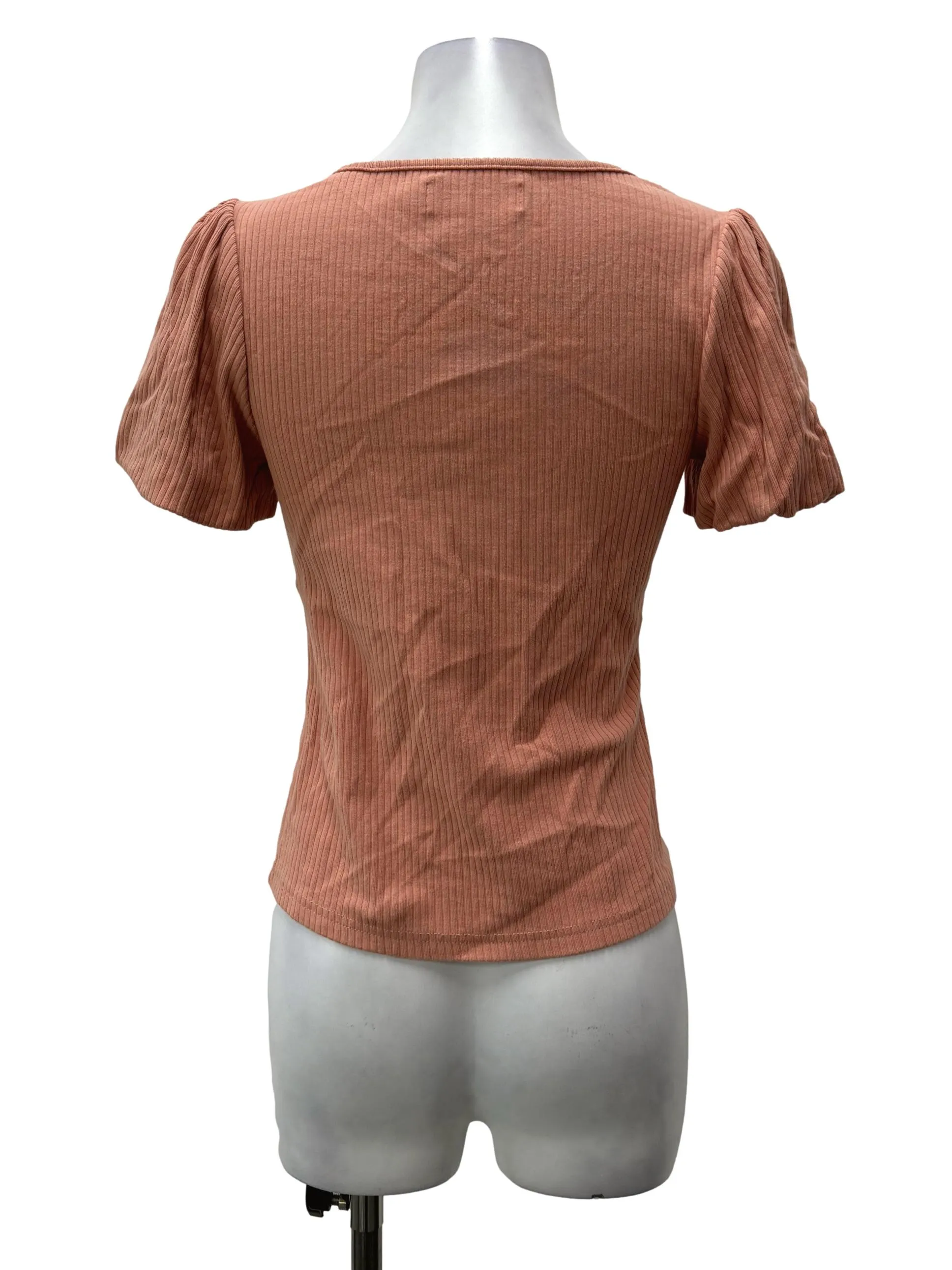 Peach Ribbed V Neck Top