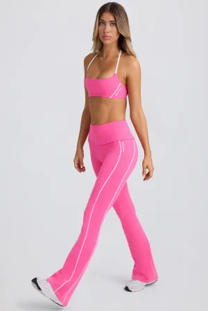 Petite Soft Active Foldover Flared Trousers in Bubblegum Pink