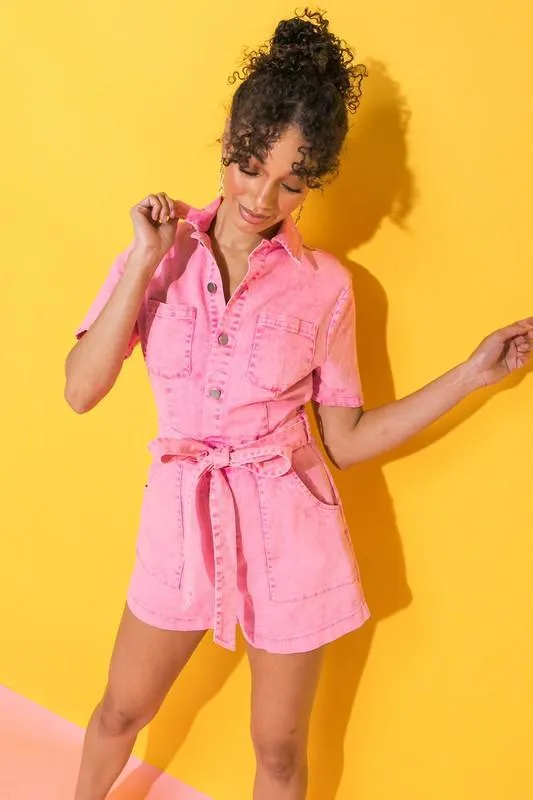 PINK ACID WASH ROMPER