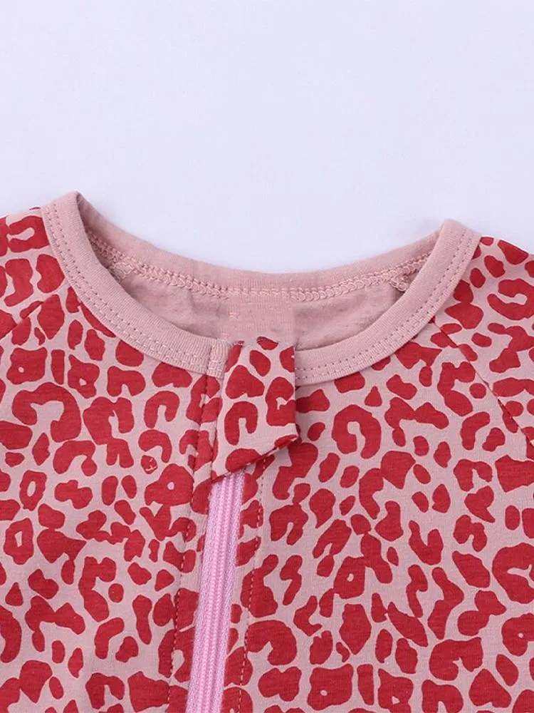 Pink Leopard Baby Zip Sleepsuit Romper - SHORT SLEEVED