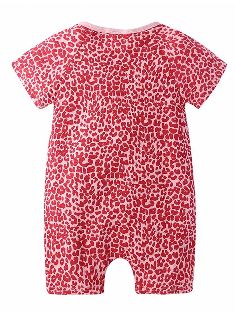 Pink Leopard Baby Zip Sleepsuit Romper - SHORT SLEEVED