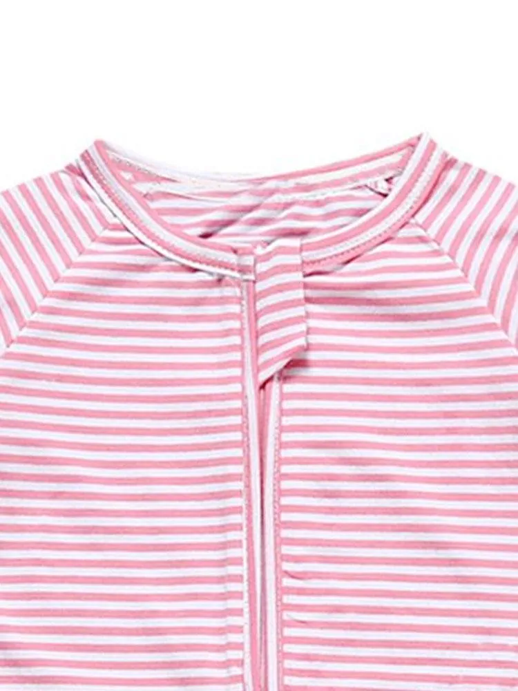 Pink Stripes Baby Zip Sleepsuit Romper - SHORT SLEEVED