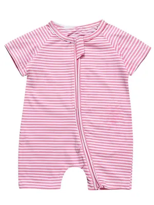 Pink Stripes Baby Zip Sleepsuit Romper - SHORT SLEEVED