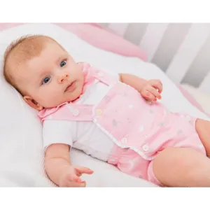 Pink Umbrella Print Dungaree Romper Set