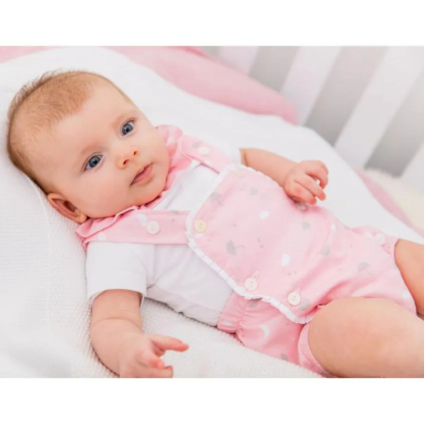 Pink Umbrella Print Dungaree Romper Set