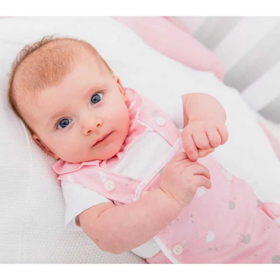 Pink Umbrella Print Dungaree Romper Set