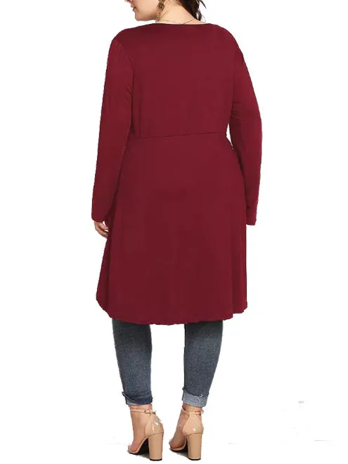 Plus Size V-neck Irregular Long-sleeved T-shirt Blouse