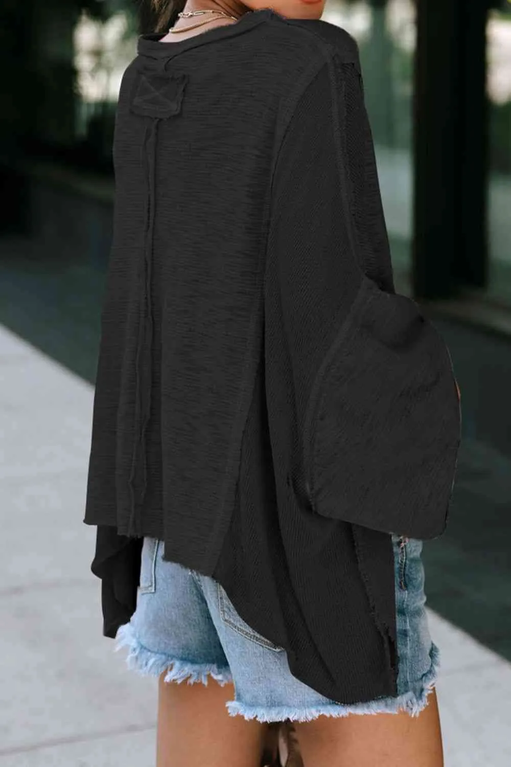 Pollie Exposed Seam Round Neck Top with Pocket