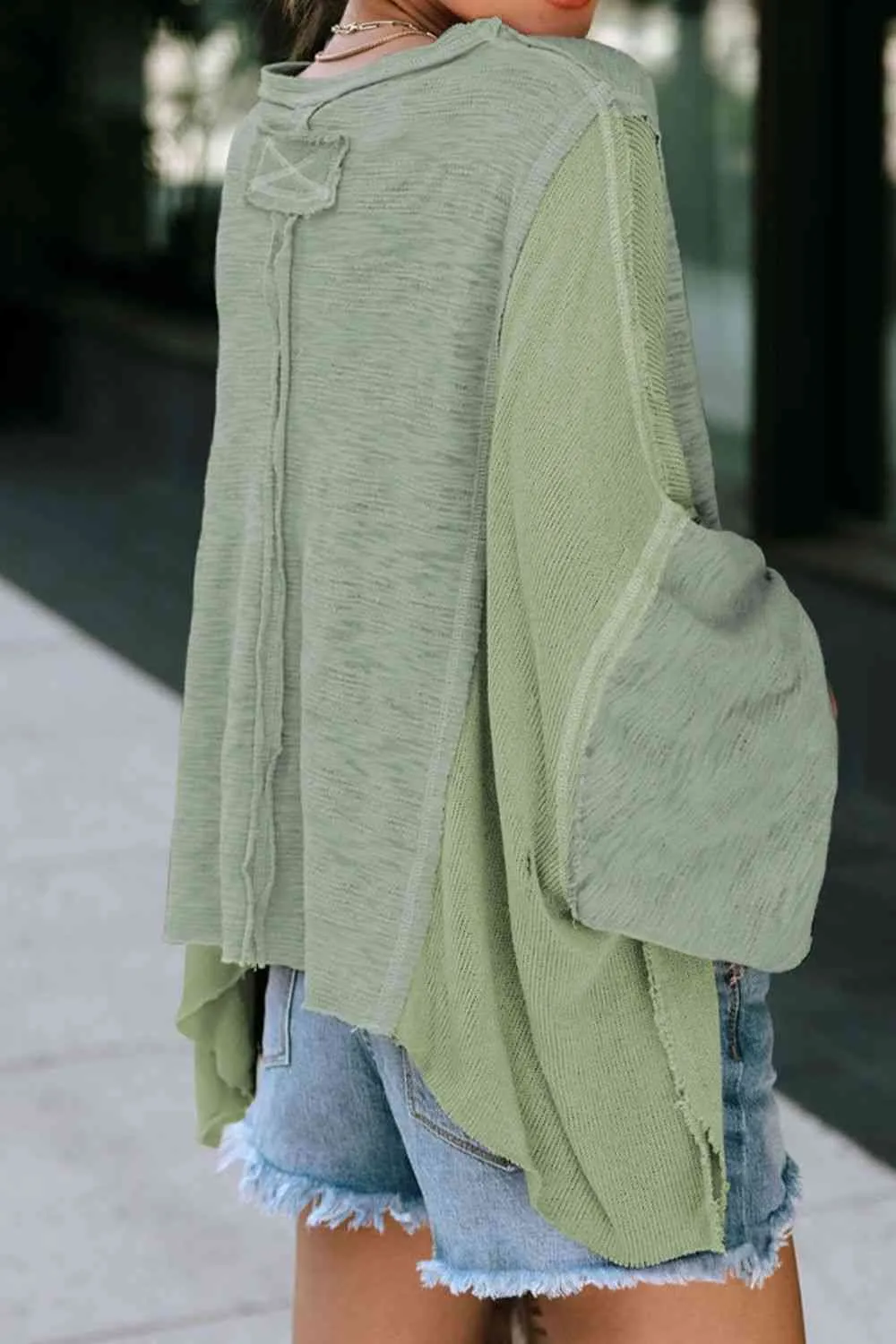 Pollie Exposed Seam Round Neck Top with Pocket