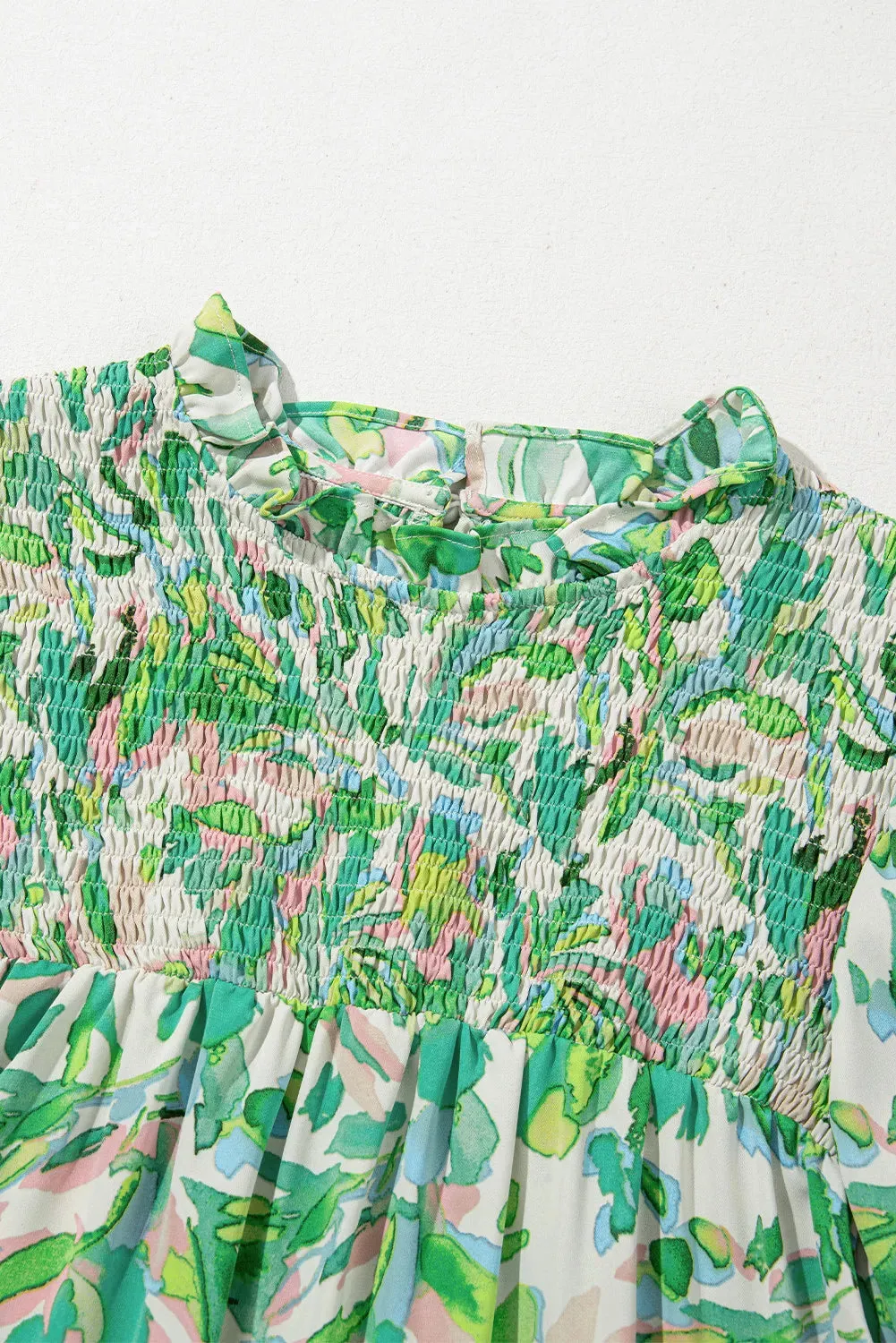 Printed Mock Neck Flounce Sleeve Blouse
