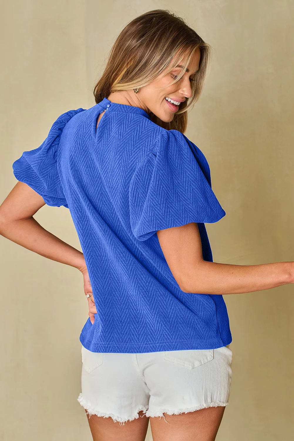 Puff Sleeve Mock Neck Blouse