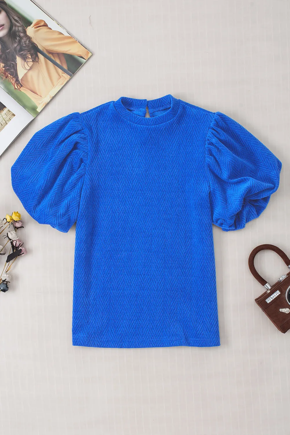 Puff Sleeve Mock Neck Blouse