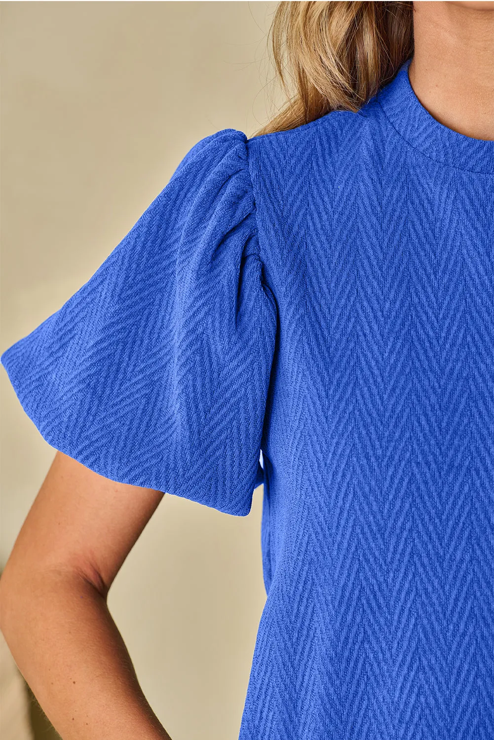 Puff Sleeve Mock Neck Blouse