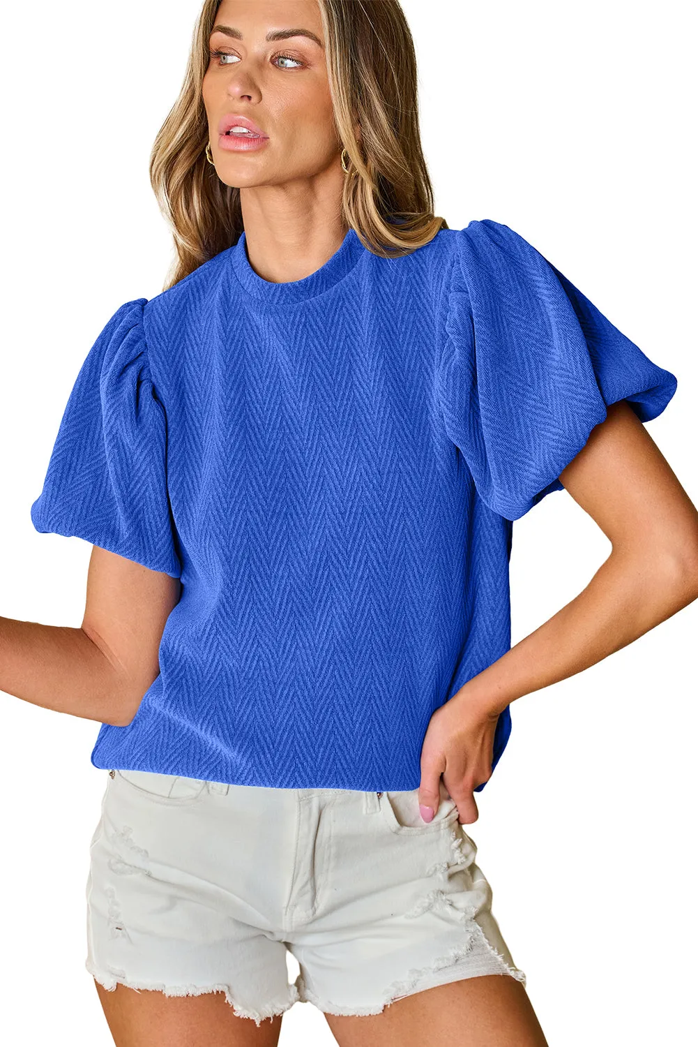 Puff Sleeve Mock Neck Blouse