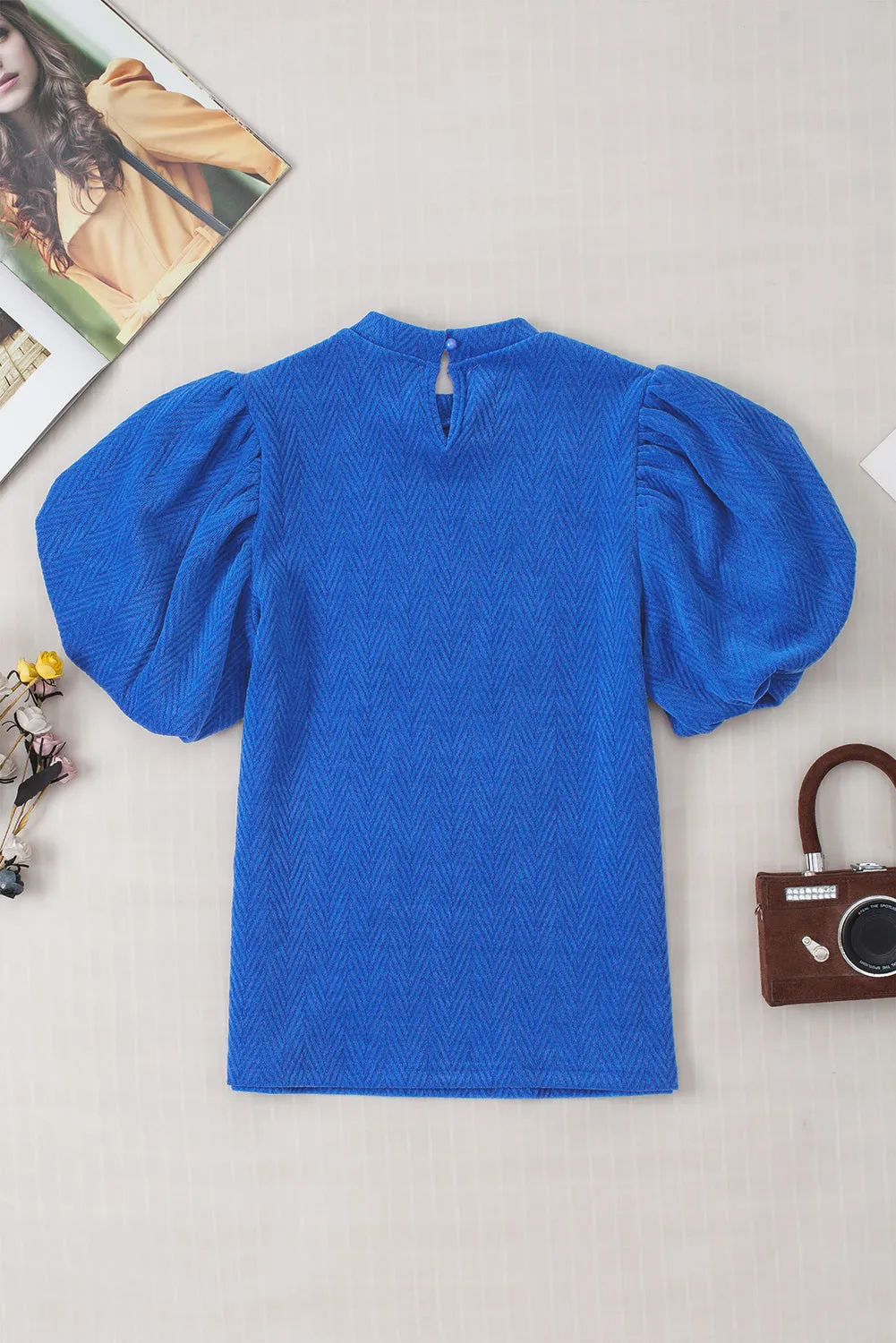 Puff Sleeve Mock Neck Blouse