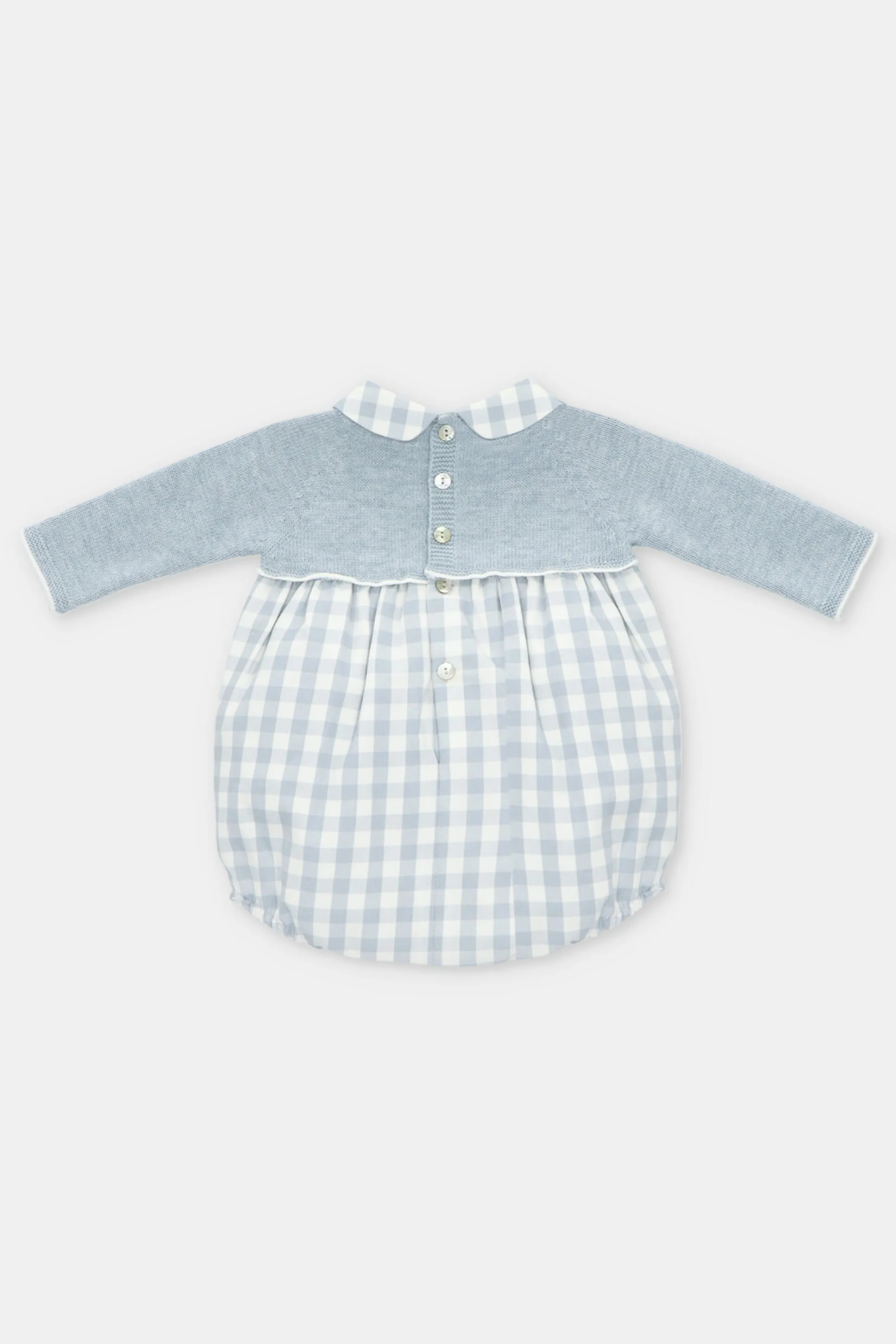 "Adam" Powder Blue Half Knit Gingham Romper