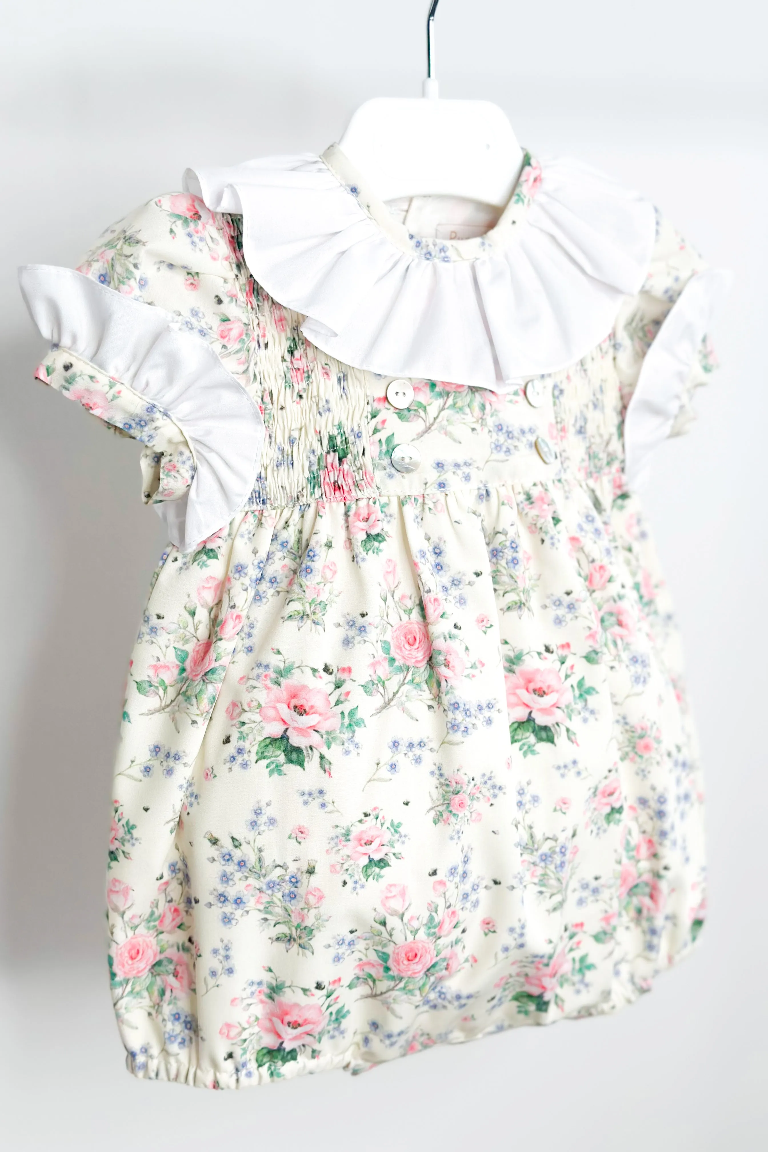 "Adelyn" Pale Lemon & Pink Vintage Floral Romper