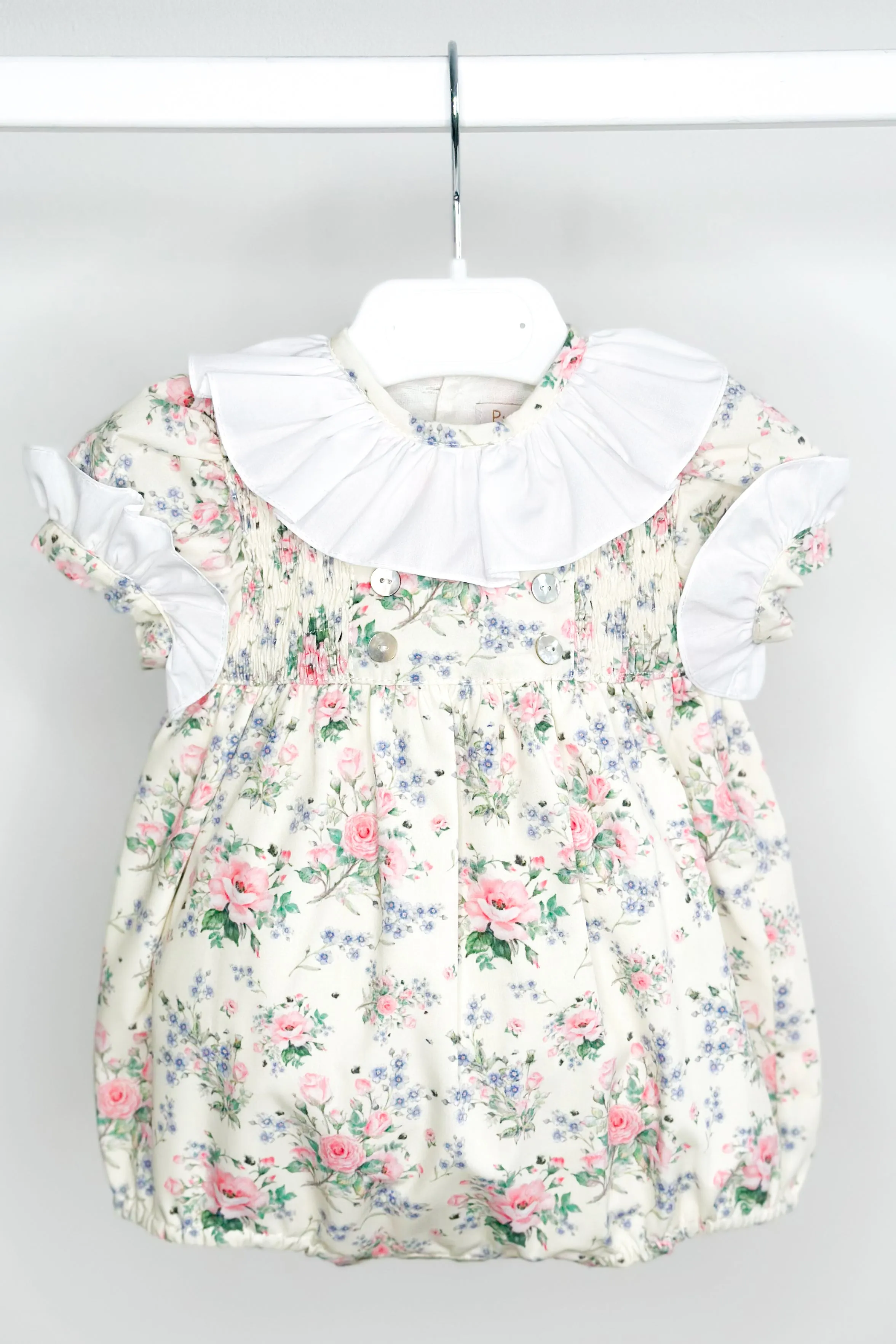 "Adelyn" Pale Lemon & Pink Vintage Floral Romper