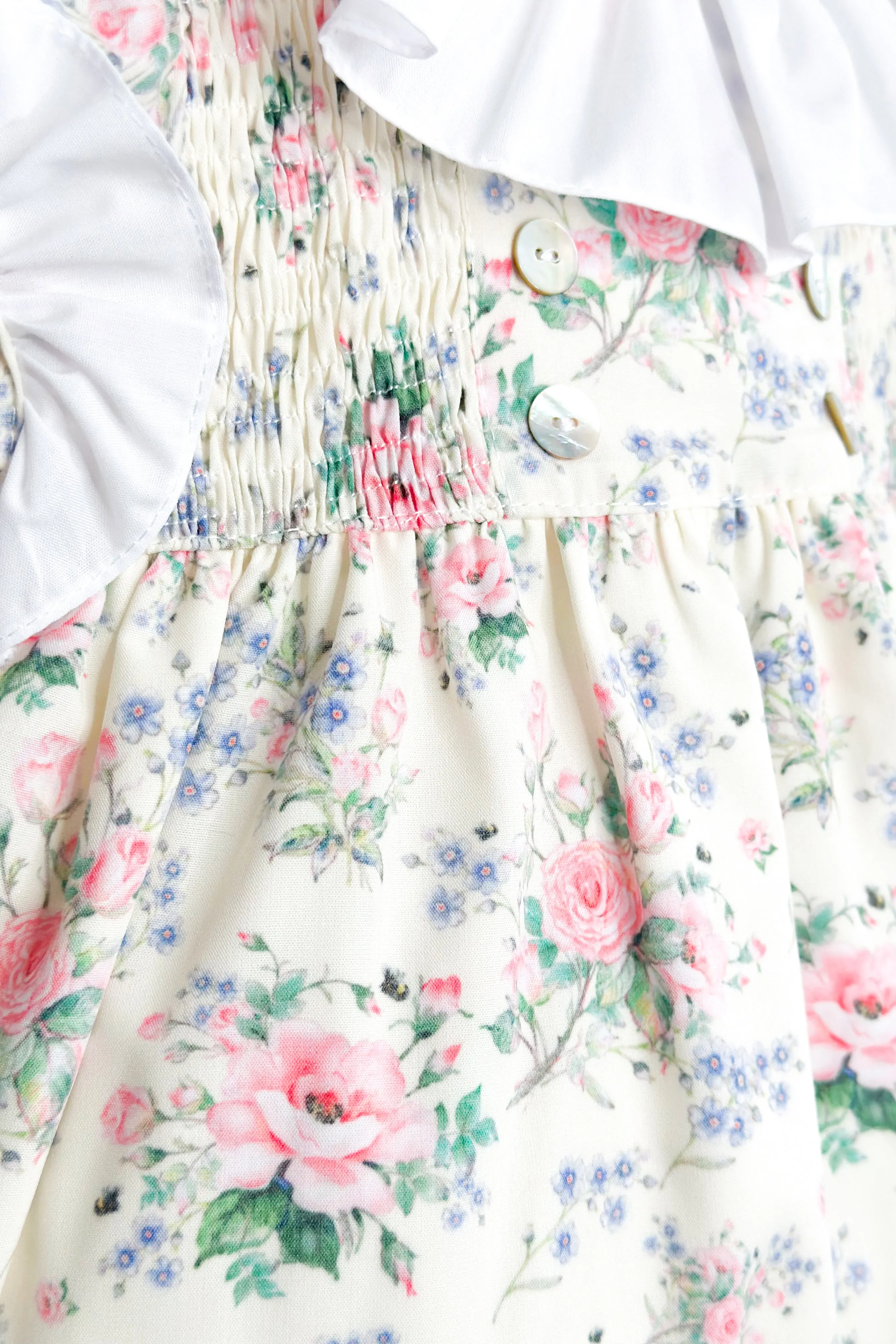 "Adelyn" Pale Lemon & Pink Vintage Floral Romper