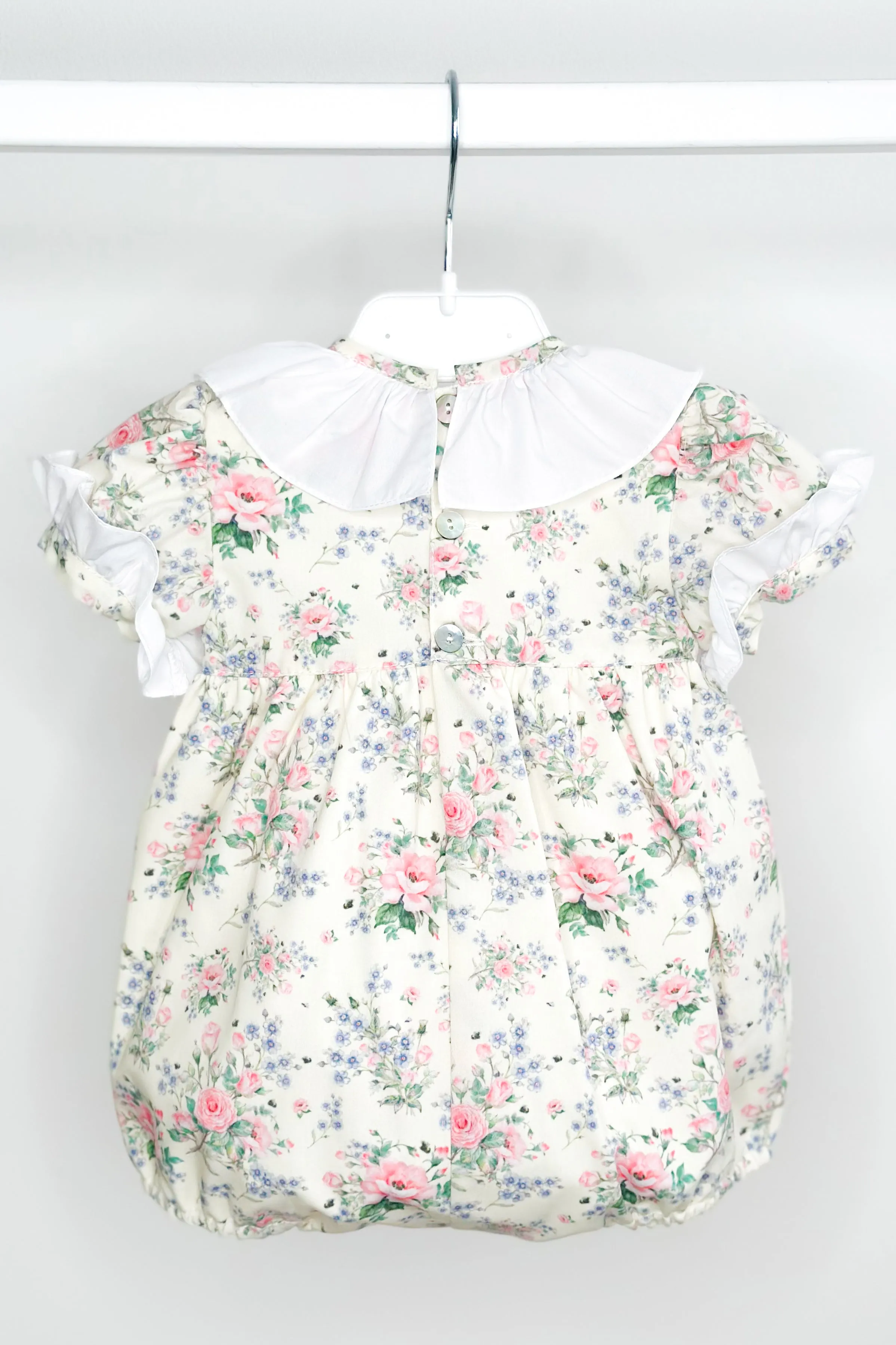 "Adelyn" Pale Lemon & Pink Vintage Floral Romper