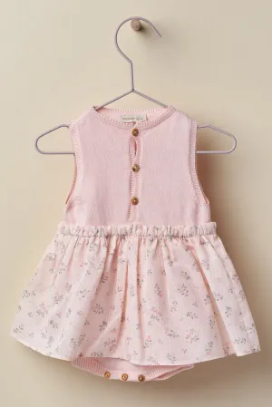 "Alba" Pink Half Knit Floral Romper Dress