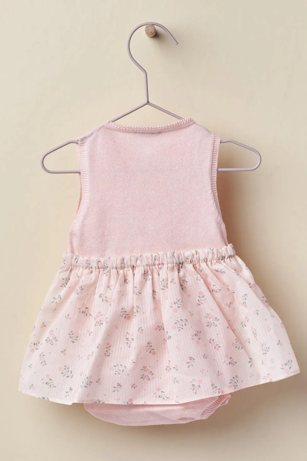 "Alba" Pink Half Knit Floral Romper Dress
