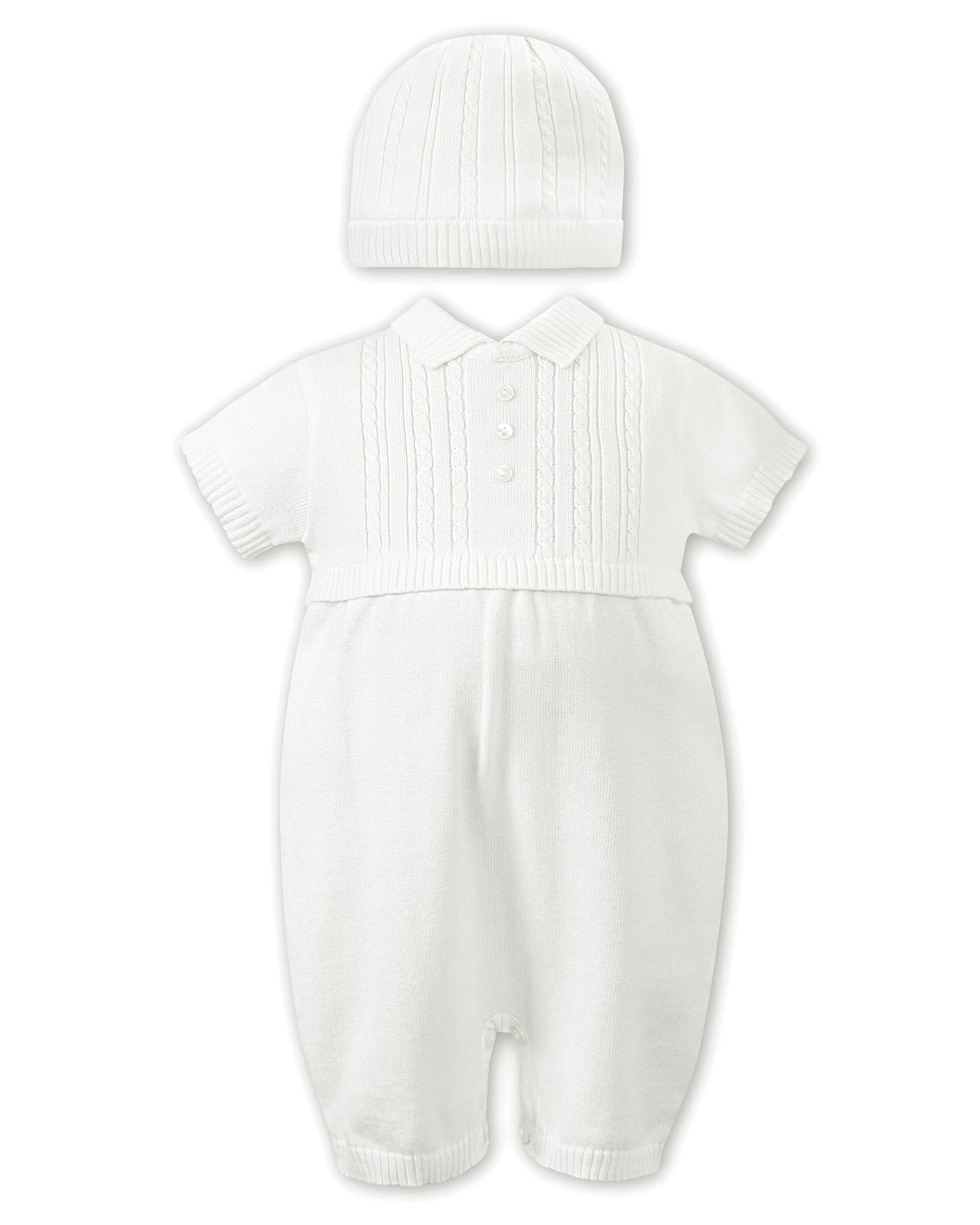 "Alex" Ivory Knit Romper & Hat