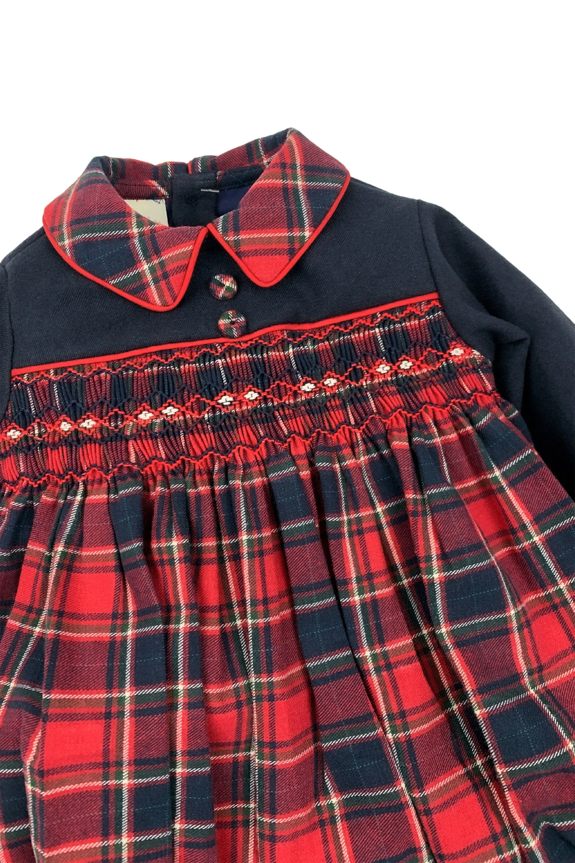 "Celyn" Navy & Red Tartan Smocked Romper