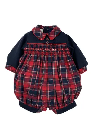 "Celyn" Navy & Red Tartan Smocked Romper