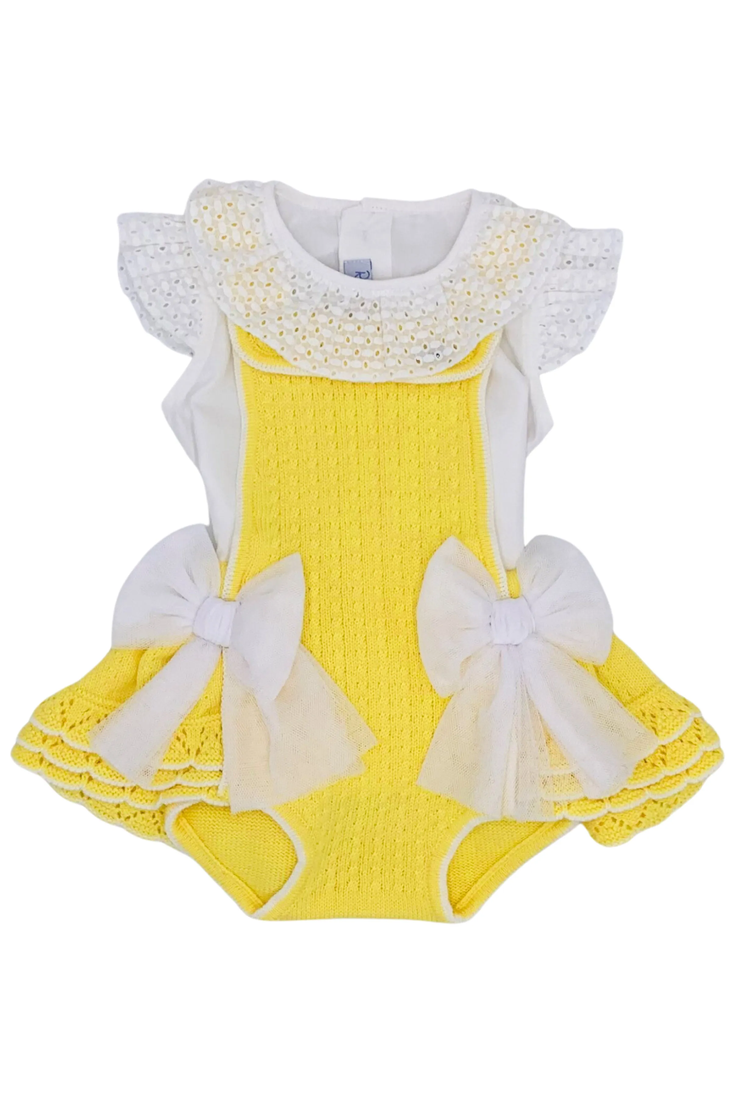 "Clara" Yellow Knit Dungaree Romper Set