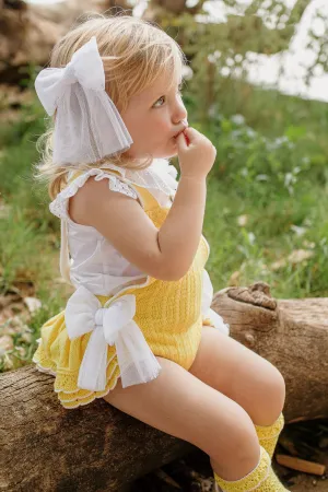 "Clara" Yellow Knit Dungaree Romper Set