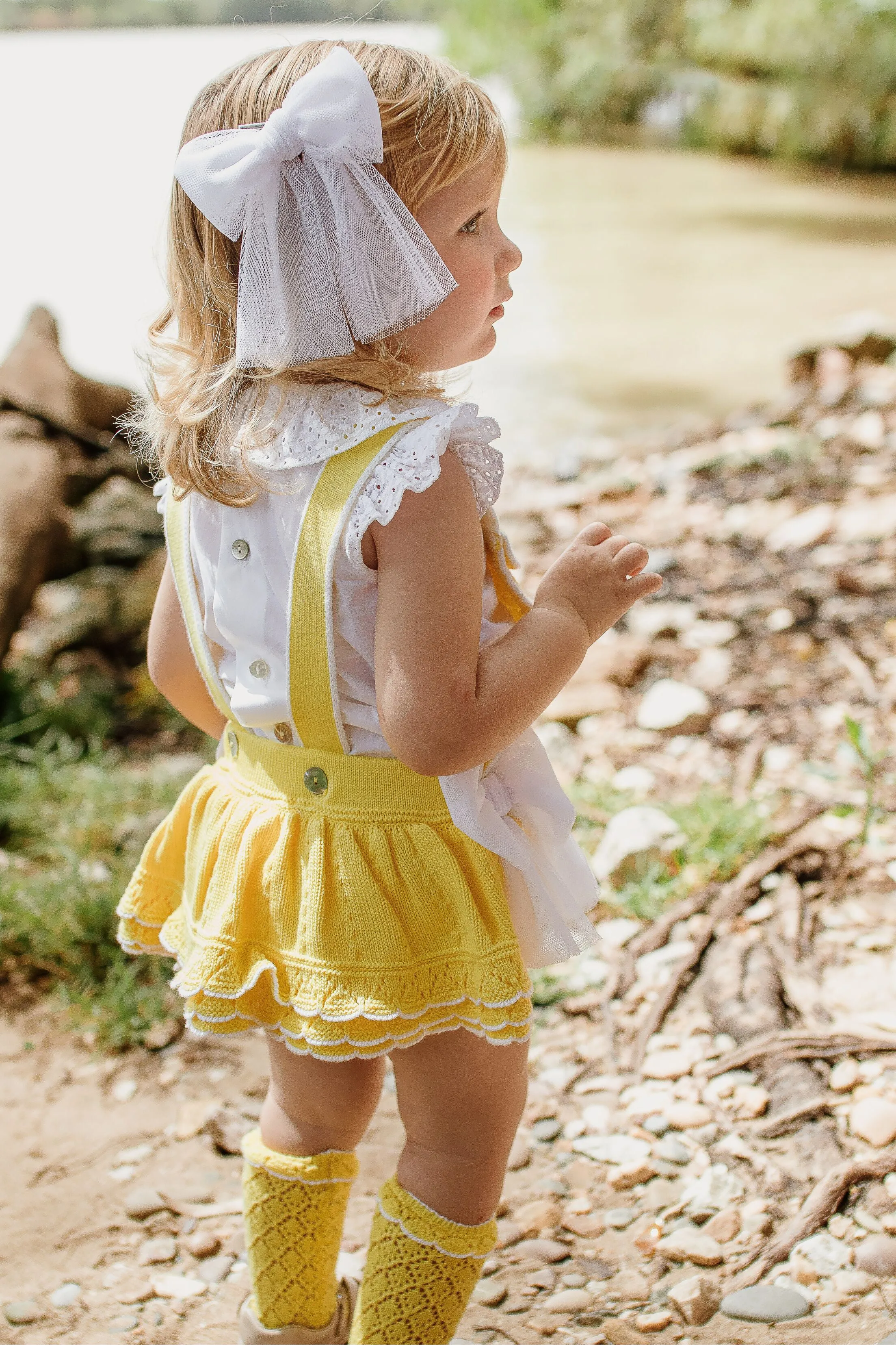 "Clara" Yellow Knit Dungaree Romper Set