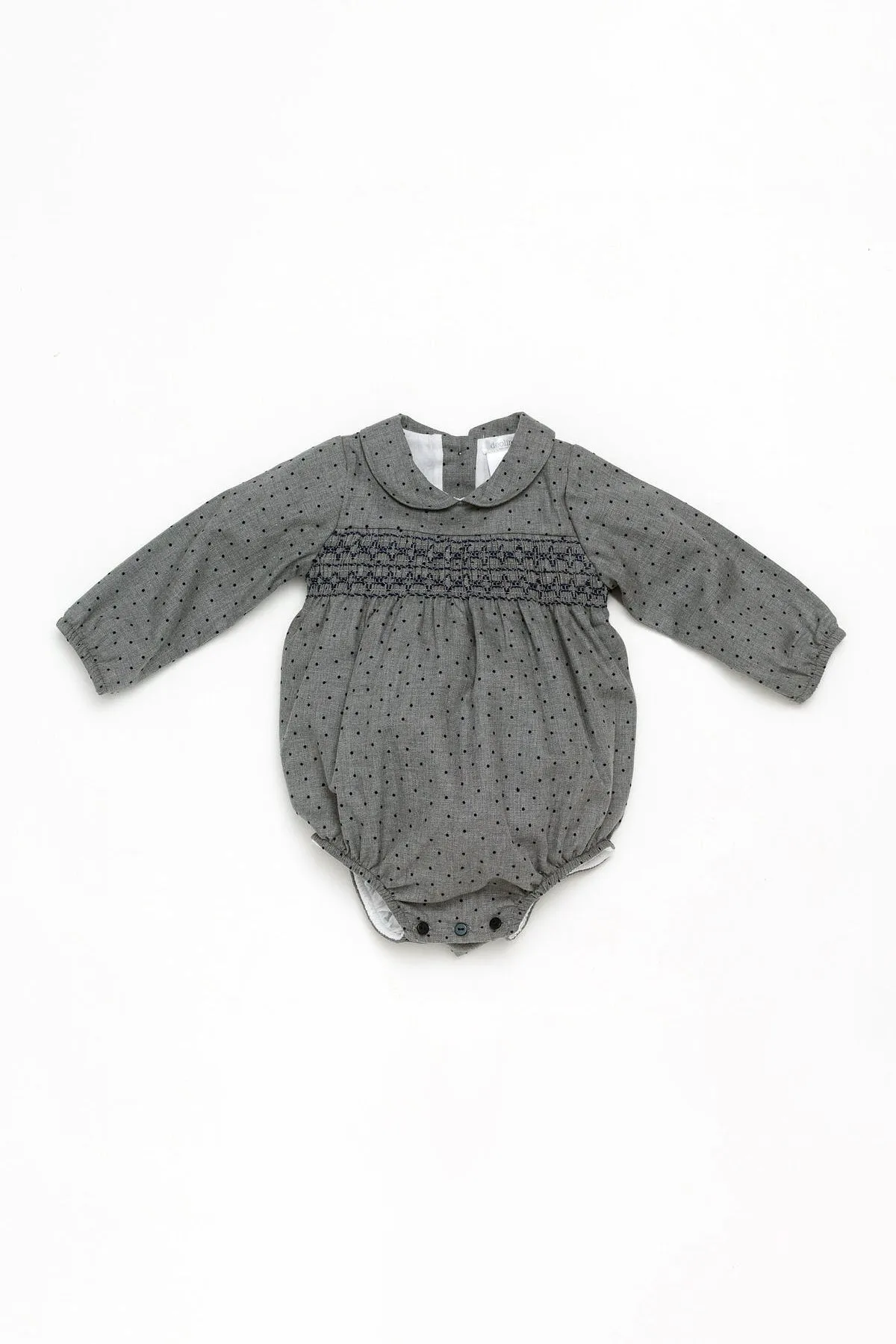 "Eugene" Grey Polka Dot Smocked Romper