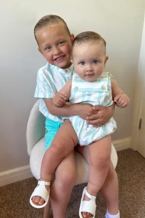 "Hamish" Turquoise Striped Romper