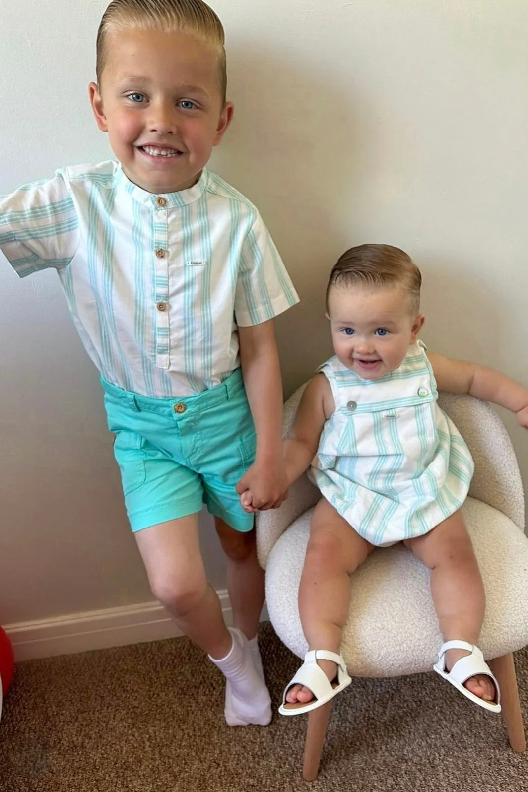 "Hamish" Turquoise Striped Romper