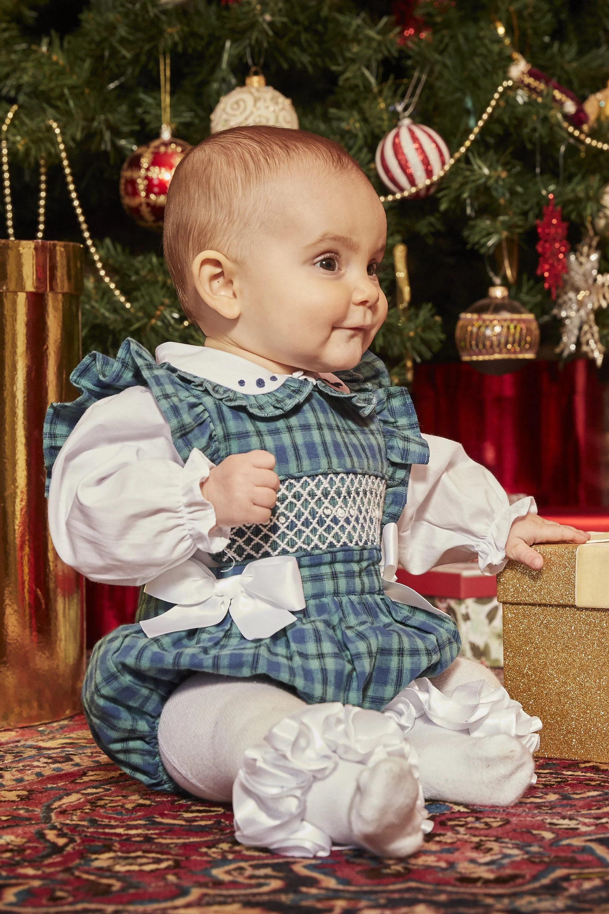 "Hollie" Bottle Green Tartan Smocked Romper Set