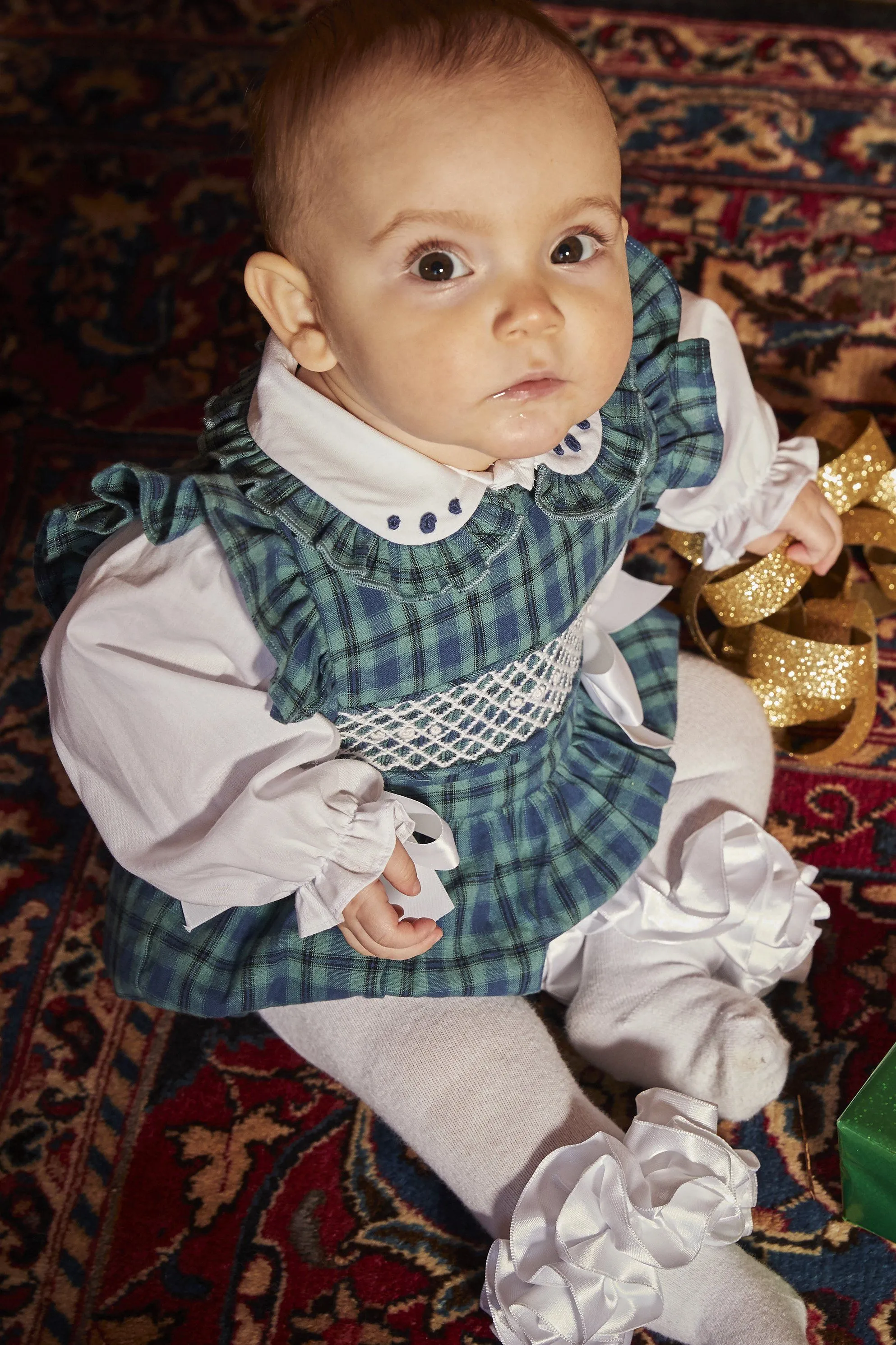 "Hollie" Bottle Green Tartan Smocked Romper Set